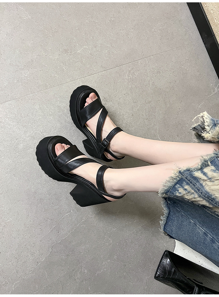 Sandal cao gót nữ hở mũi đế xuồng gót vuông 9 cm — màu đen, màu trắng ngà chi tiết 7