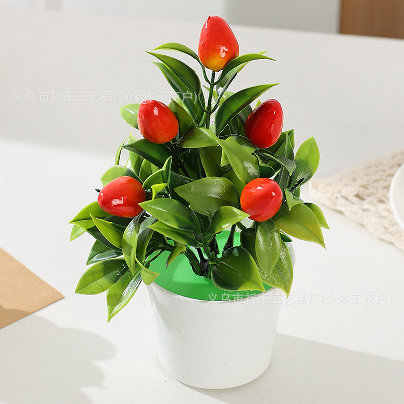 スポット尖葉小果実模擬鉢植えクロスボーダーホットモデルリビングルームデスクトップ造花装飾品模擬緑の植物の装飾|undefined
