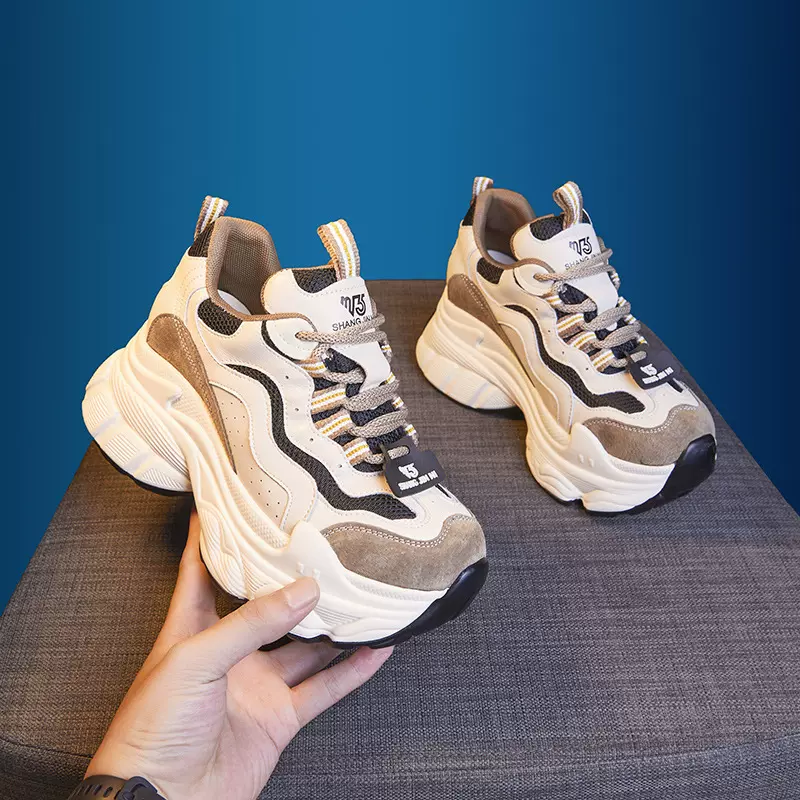 厚底老爹鞋女款2025春季新款单鞋休闲运动鞋女透气百搭内增高女鞋