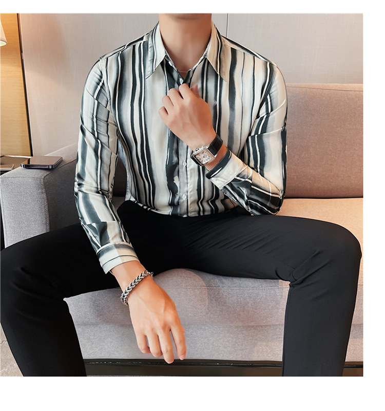 Description Picture 5 of itemBritish Style Striped Shirt for Men 2023 Autumn Long Sleeve Casual Business Dress Shirts Handsome Social Party Tuxedo Blouse 4XL