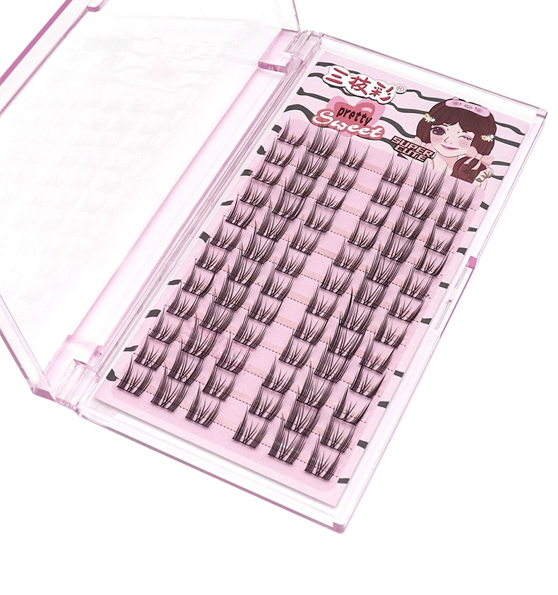 Cluster false eyelashes, double‑pointed wheat‑ear style, natural segmented pre‑made clusters