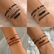 跨境热销外面水晶几何手工编织串珠手链多层叠戴一字圆管米珠手绳