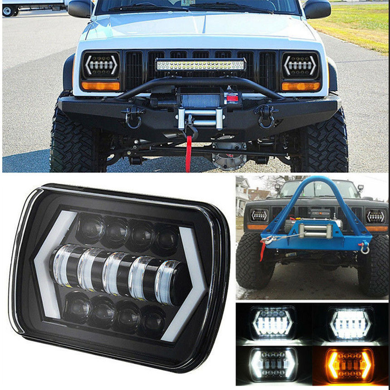 7inch Square Lights Suitable for Jeep Wrangler Headlights, Arrow-Shaped Harley Led Headlights, 5X7 Turn Signal Lights, Daytime Running Lights