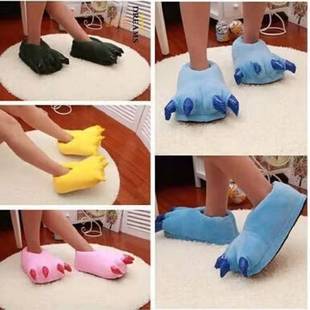 Autumn and winter men and women cartoon animal cotton shoes dinosaur claw shoes thickened velvet bag root home large size slippers mixed batch