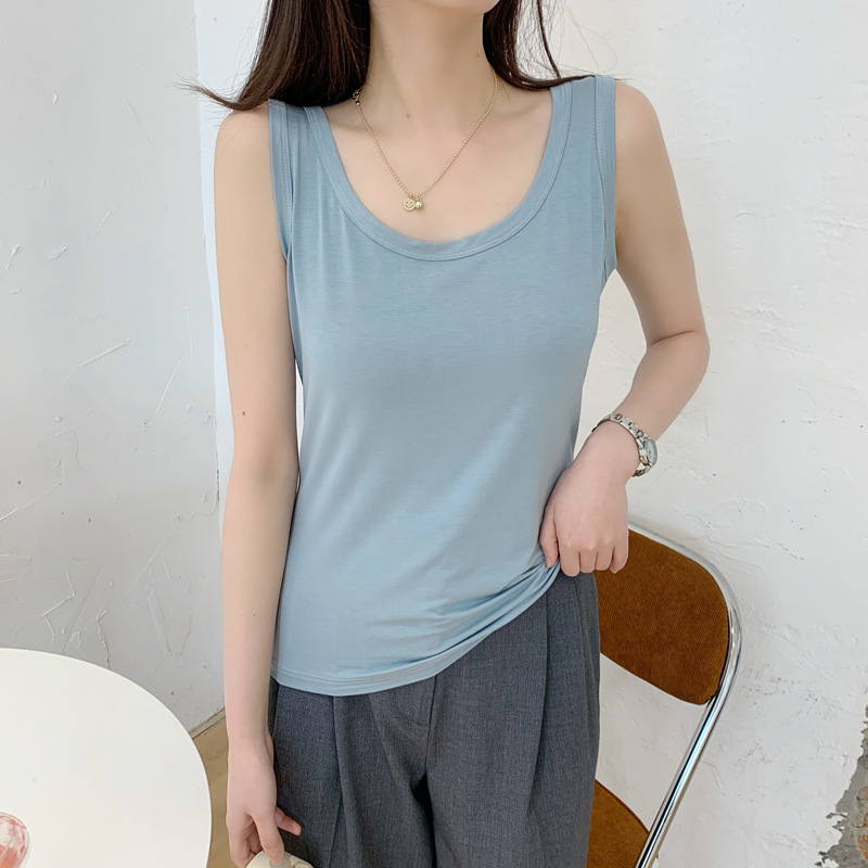 モーデール純色ベスト女性の夏のu襟の中にシンプルなノースリーブのストラップを掛けて、シャツの大きいサイズの薄い上着を修理します。|undefined