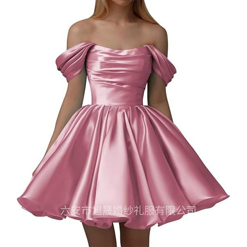2025 Aliexpress New One-Shoulder Prom Evening Dress Amazon European and American Ladies Off-Shoulder Satin Homecoming Dress