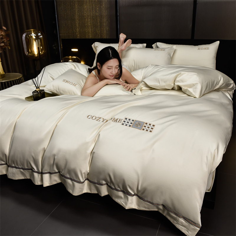 2024 explosión de lujo ligero clase A 100 algodón bordado de cuatro piezas de algodón sábanas de cama de alta gama