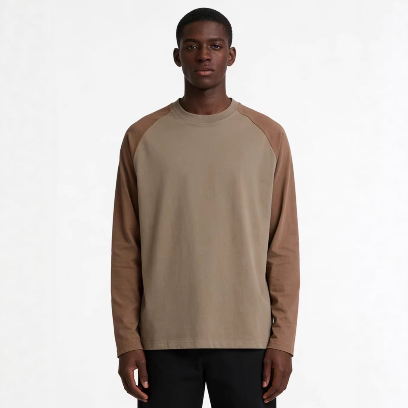 Men's Clothing Men's Color Block Raglan Sleeve Long Sleeve T-Shirt Loose Fit Casual Versatile Solid Color Trendy Couple Style Top_voghion.com