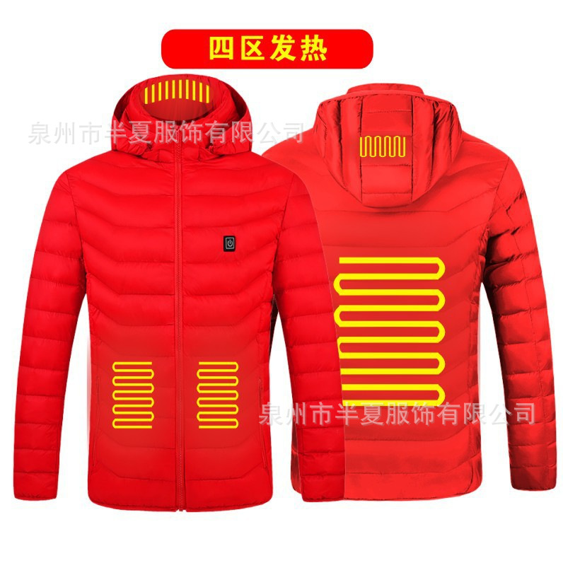 Venta caliente de la zona inteligente 9 de calefacción de carga ropa acolchada de algodón ropa de calefacción de los hombres con capucha ropa acolchada de algodón ropa de calefacción transfronteriza al por mayor