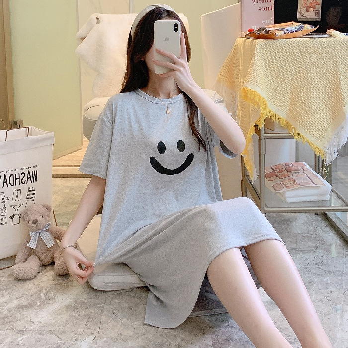 Weishang red vestido de dormir de mujer de verano de manga corta estilo de dibujos animados coreano suelto encantador corazón de la niña puede usar el cabello
