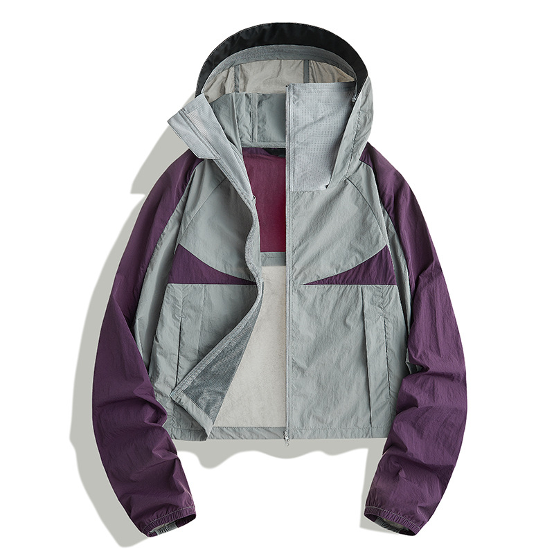 2026 New Retro Color-Blocking Couple's Sun Protection Jacket for Men and Women, Outdoor Casual Loose Hooded Jacket
