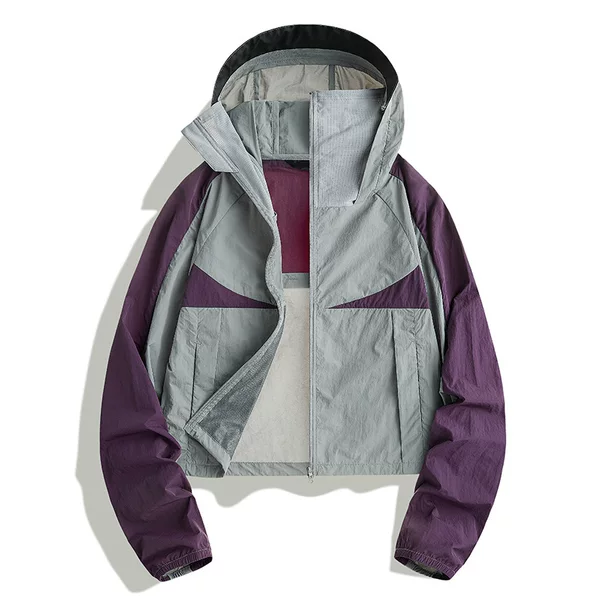 2026 New Retro Color-Blocking Couple's Sun Protection Jacket for Men and Women, Outdoor Casual Loose Hooded Jacket