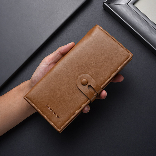 Men's long wallet anti-theft card reader large capacity multi-functional card case integrated men's leather money clip