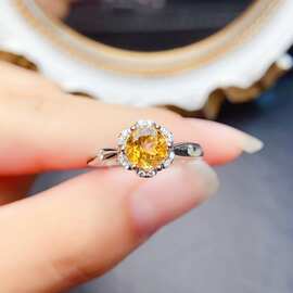 新款天然黄水晶戒指S925银镶嵌主石6*6mm百搭网红爆款女饰批发