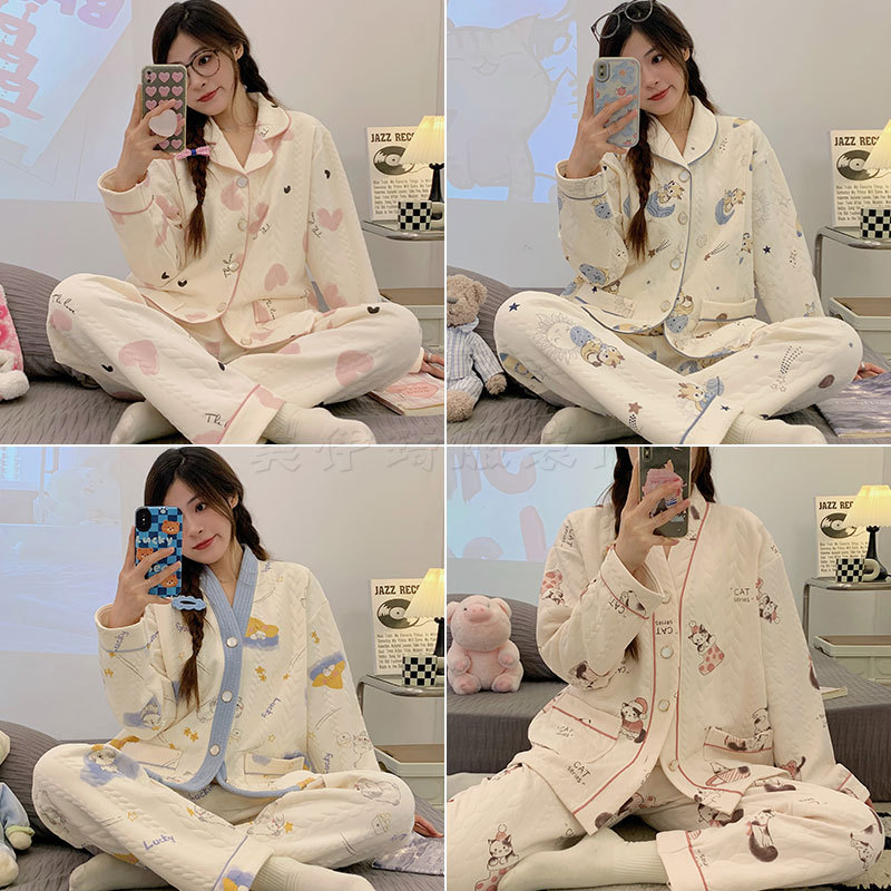 New monthly clothing autumn and winter interlayer air cotton pregnant women nursing pajamas postpartum December 11 warm nursing clothes