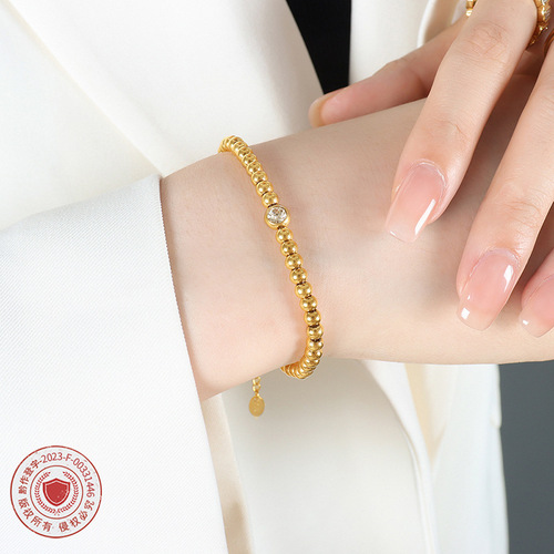 Chinese style ins trend titanium steel gold-plated beads personalized fashion necklace exquisite bracelet zircon pendant jewelry set