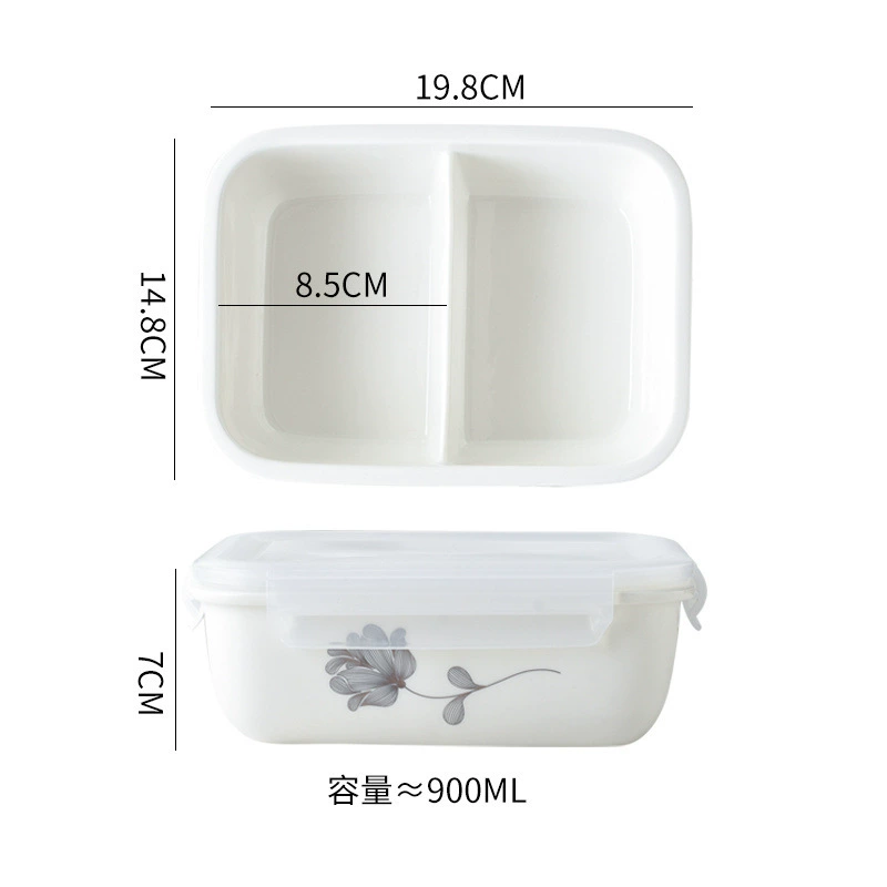 Ceramic lunch box Student Bento box Partition type lunch box Office worker with lid set Microwave oven heating insulation Gekun