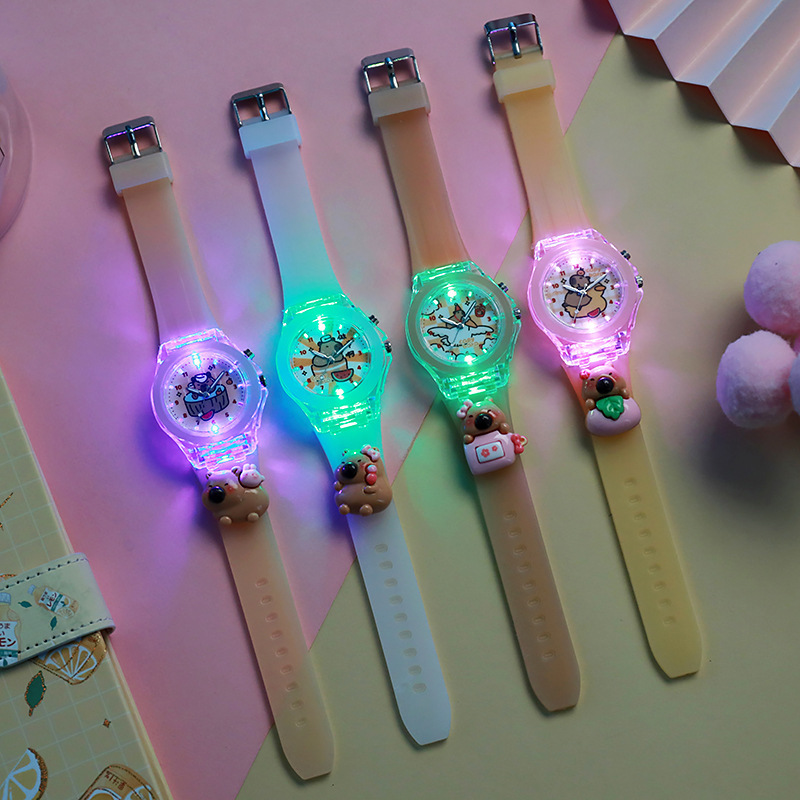 Popular Foreign Trade Product: Luminous Cartoon Capybara Silicone Children's Watch with Doll for Elementary School Students