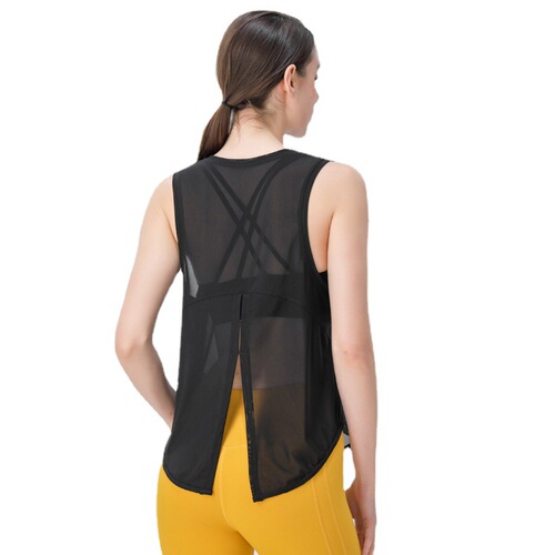 Lulu Alternative Tie-Dye Net Yoga Top for Women, Sleeveless T-Shirt, Loose Fit, Versatile Fitness Tank Top for Running and Sports