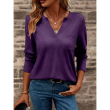 H 73323 V-neck pocket casual top V ��ڴ���ɫ��������