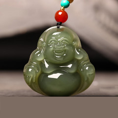 天然和田玉青玉仏陀玉女型湖水緑弥勒仏大腹笑仏玉玉佩ペンダント