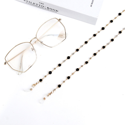 Elegant European and American edge glass connection + water drill handmade chain eyeglass chain accessories anti-slip anti-loss earphone metal