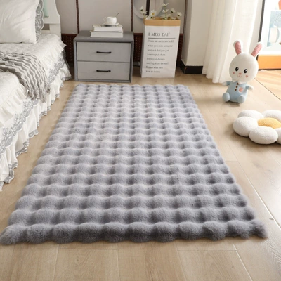 Car Carpet Mat, Bedroom Bedside Rug, Living Room - premium-grey-bubble-fleece-extra-thick-high-density-4545cm