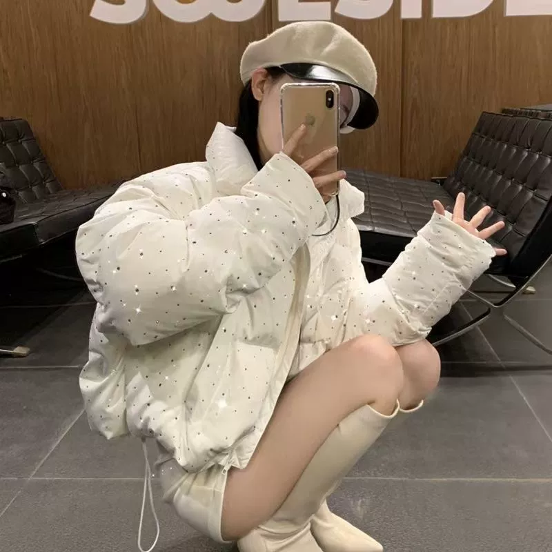 White black down jacket with down, increased thickness, for teenagers