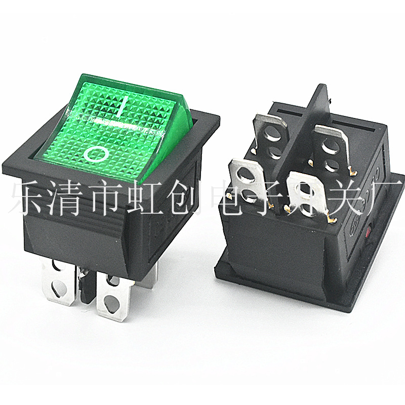 KCD4 四脚两档 透明绿盖 翘板开关 16A 250V 4脚2档 绿色带灯开关