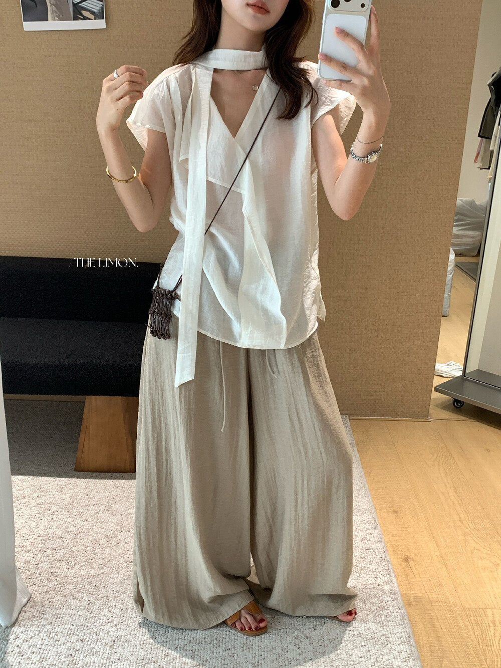 Áo sơ mi nữ linen cổ V tay dài phối dây rua, thiết kế thanh lịch mùa hè 2026 — Bột cam, xanh lá cây, màu xám, màu mơ chi tiết 33