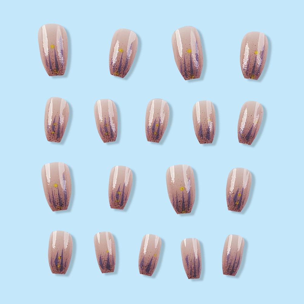 Ballet corto brillante polvo púrpura desgaste de uñas aurora comercio exterior gradiente de uñas 24 piezas de uñas falsas europeas y americanas al por mayor image 5