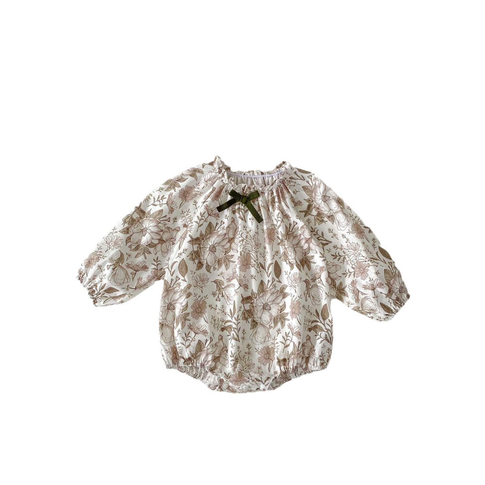 Herbstkleidung 2024 Krabbeln 0-3 Jahre altes weibliches Baby Blumendruck Pilzkragen Langarm Ha Tasche Furzkleidung_voghion.com