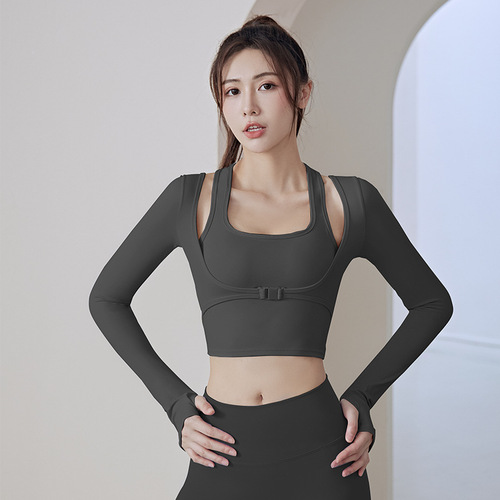 Polyi Hall sportswear running training turtleneck strap slimming detachable chest pad shockproof long sleeve yoga outfit