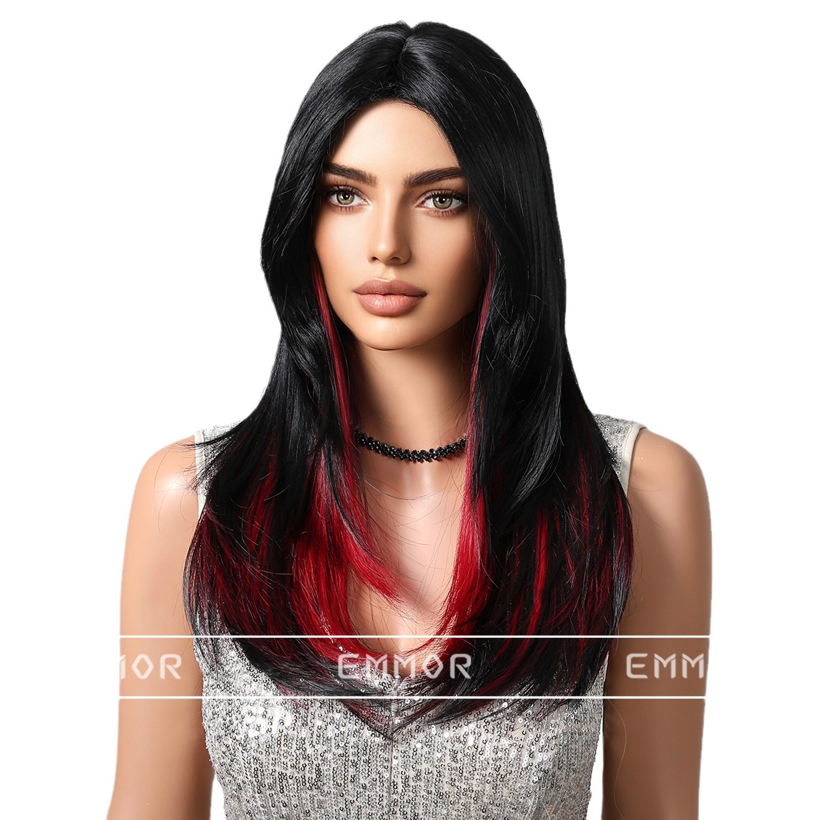 Nuevos sombreros transfronterizos, sin flequillo, negro natural, orejas colgantes de alto nivel, cabello largo teñido, peluca microenrollada, tipo de cabello completo