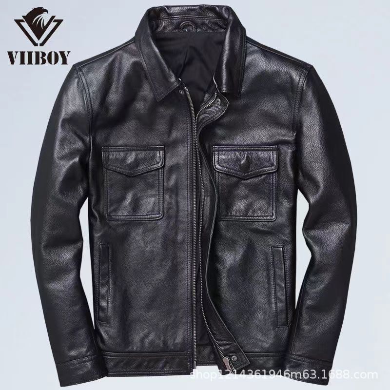 2025 New Special Price High-End Men's Leather Jacket Retro Distressed Lapel Jacket Short Slim Leather Jacket Winter Thick