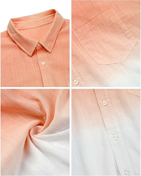 Men's Clothing Men's Gradient Short Sleeve Shirt Summer Casual Breathable Top Cotton Linen Texture For Formal & Casual_viptrois.com