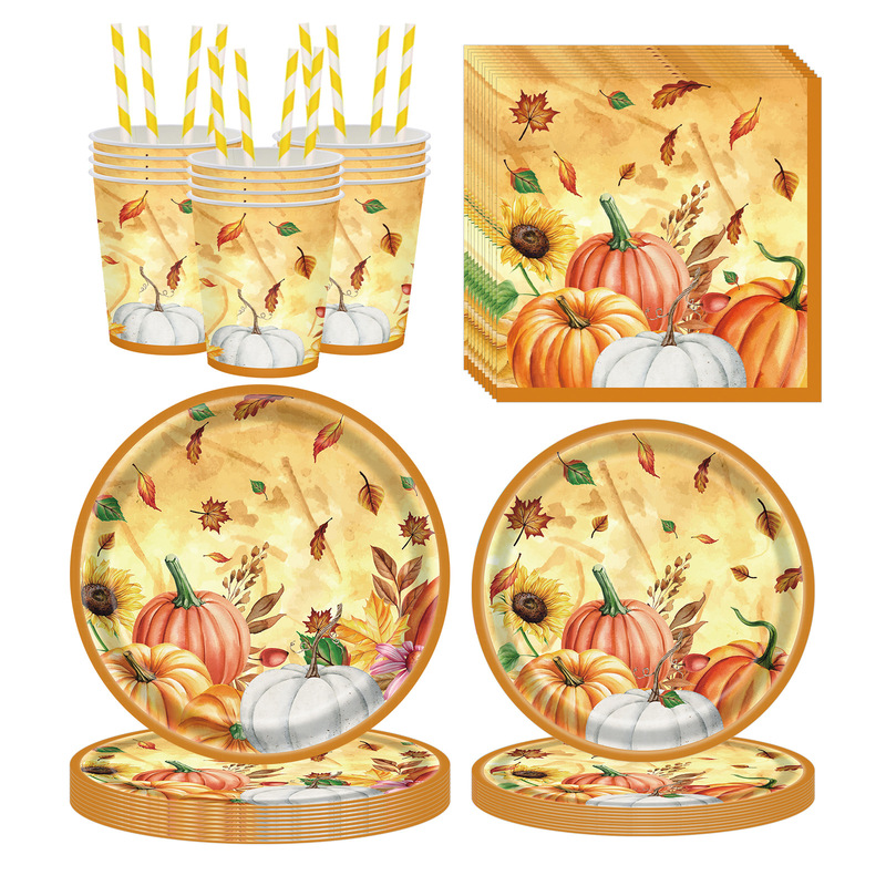 Autumn Thanksgiving Theme Disposable Pumpkin Pattern Paper Plate Tissue Paper Cup Party Decoration Decoration Supplies Set Autumn Thanksgiving Theme Disposable Pumpkin Pattern Paper Plate Tissue Paper Cup Party Decoration Decoration Supplies Set
