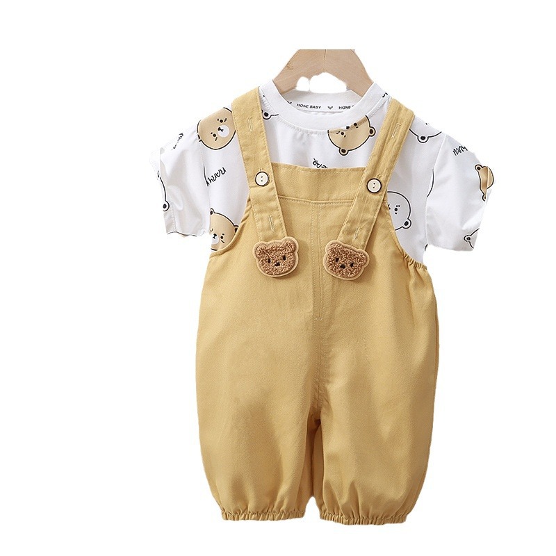 Monos de verano para niños Monos de estilo occidental para hombres y mujeres Conjunto de monos de manga corta para bebés 2025 Conjunto casual para niños delgados