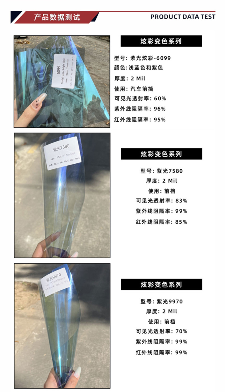 Factory wholesale car glass film purple light dazzling color film emperor purple chameleon window film high heat insulation film solar film