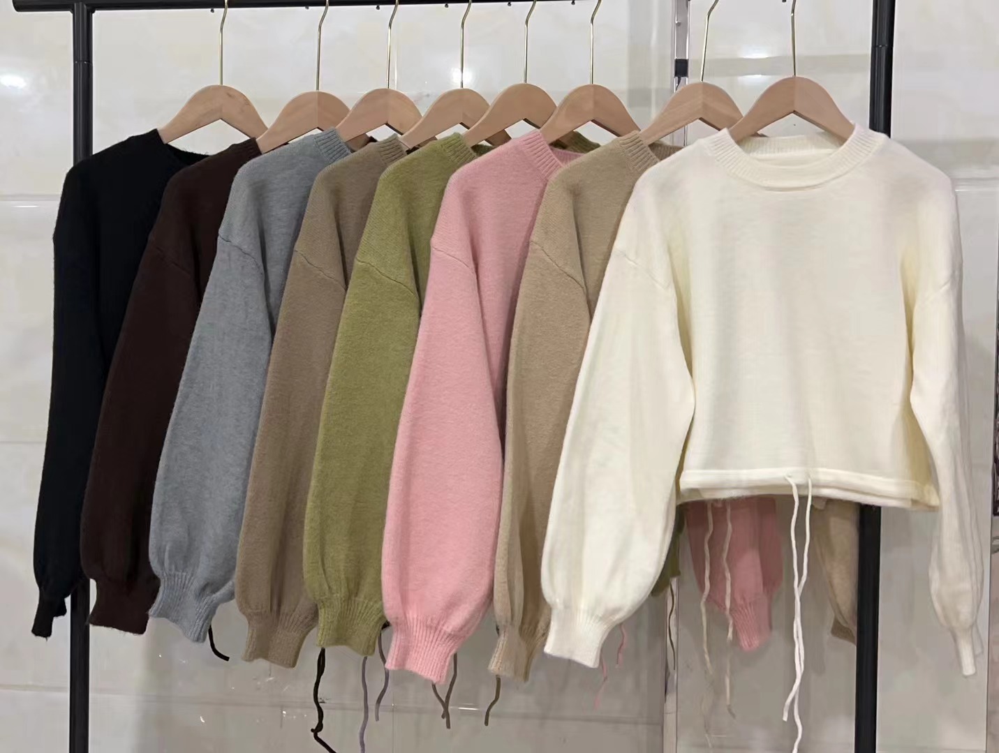 Coreano de color sólido simple perezoso estilo pequeño suéter de moda de otoño y invierno de cuello redondo cuerdas sueltas jersey de tendencia image 9