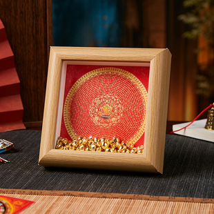 Thangka Time Wheel Vajra Six-Word Mantra Black Gold Mandala Tantric Thangka Photo Frame Mural