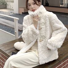 2025冬季新款牛角扣兔毛毛小香风外套女甜美气质仿皮草夹棉上衣女