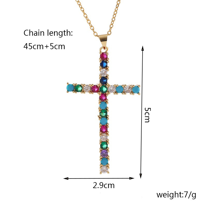 Retro Cross Copper Plating Zircon Pendant Necklace 1 Piece