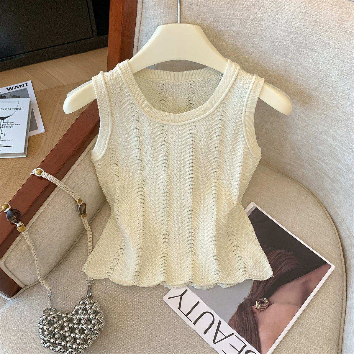 Настоящая фотография дизайнерского вязаного женского свитера-бретельки, нового летнего стиля, сексуального и уникального нишевого тонкого топа для женщин.