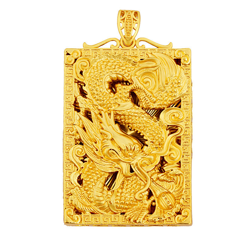 Collana con ciondolo da uomo in ottone con perline in sabbia vietnamita, accessori in oro, drago, totem, carta quadrata_voghion.com