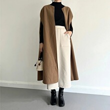 2024秋冬新款女装日系小众设计感宽松披风纯色毛呢马夹外套