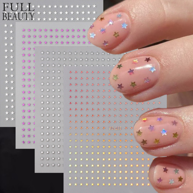 Cross-Border New Nail Art Stickers Ins Mini Five-Pointed Star Small Star Silver Colorful Laser Nail Sticker Set