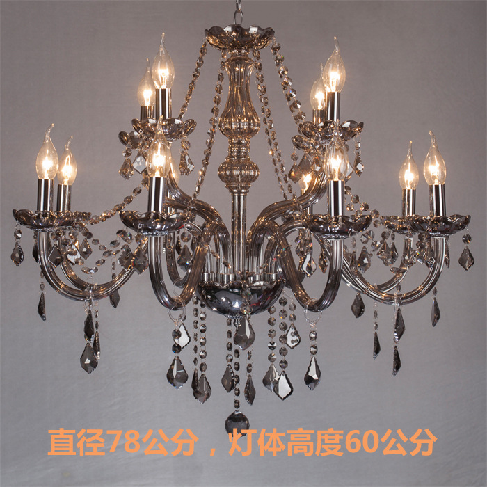 Ahumado gris 18-cabeza 2-capa 12 + 6 gris ahumado araña de cristal luz de la vela adecuado para la boda principal restaurante bar