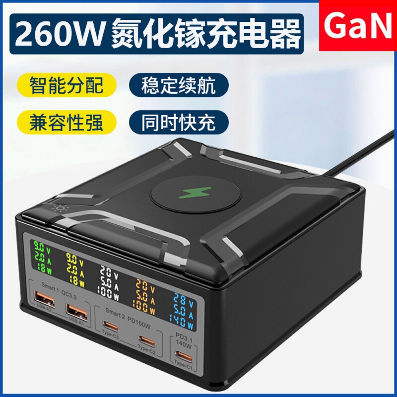 260W gallium nitride charger digital display multi-port PD high-power notebook Charger Super fast charging charging head