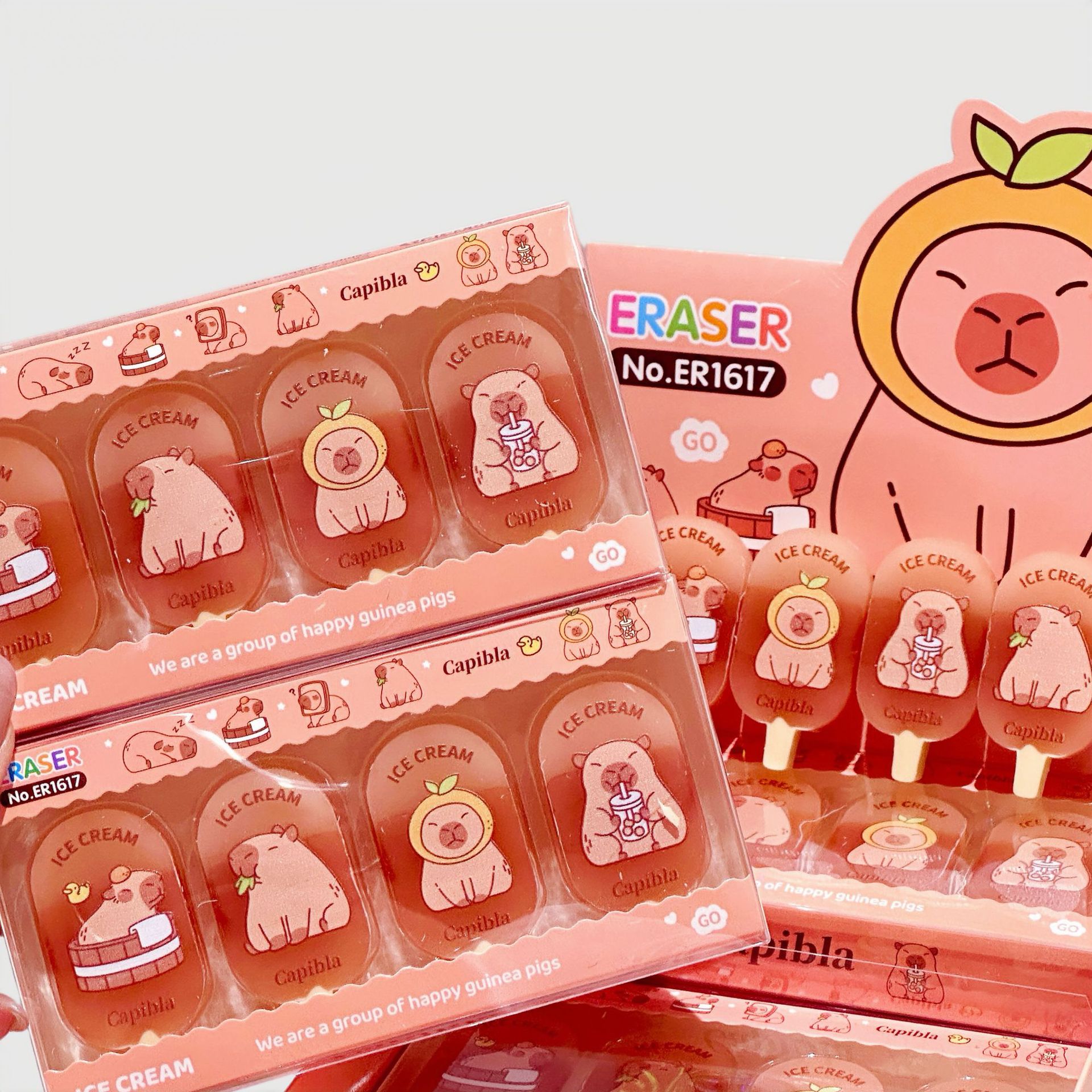 Nuevo capibara helado estilo borracha dibujos animados de alto valor facial para estudiantes limpiar el conjunto de goma limpia